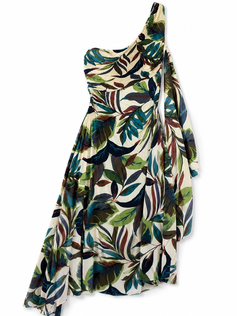 Nicole Miller New York One Shoulder Tropical Print Midi Dress Size 12